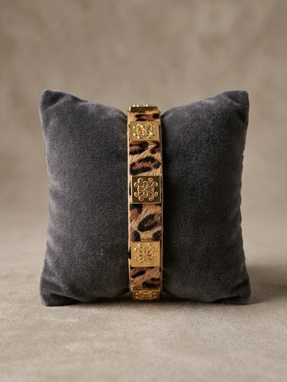 Rustic Cuff Leopard Print Gold Accent Bracelet